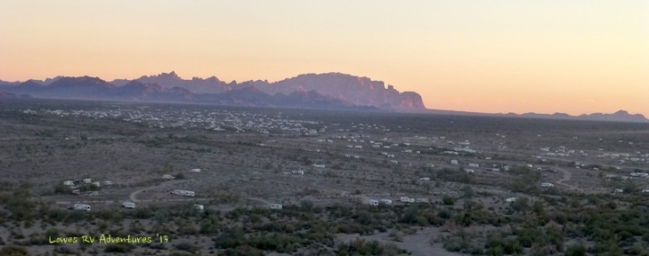 RVs scattered around the desert