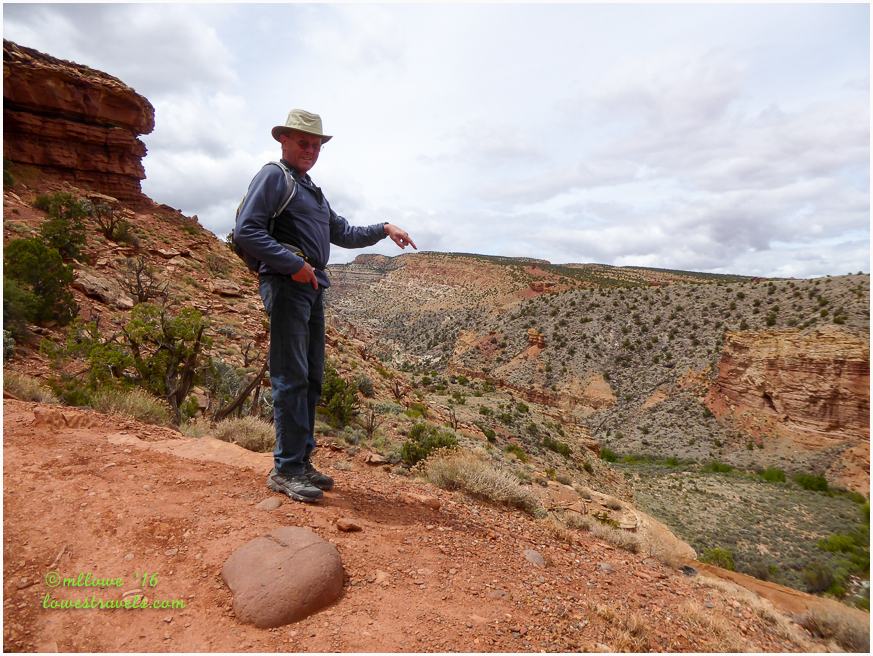 Steve pointing at the Fremont Gorge Overlook that we hiked the day before