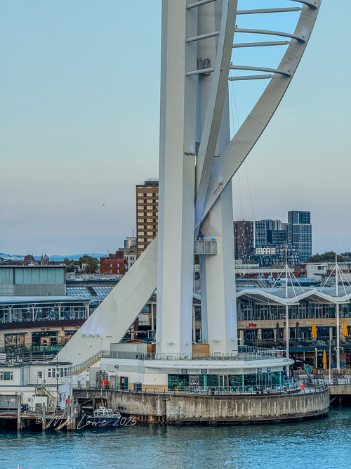 View of the Spinnaker Tower in Portsmouth, showcasing its distinctive design and waterfront setting.